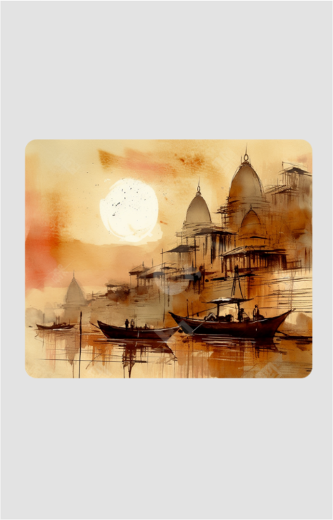 Varanasi Ghat Ink Painting-Mouse Pad